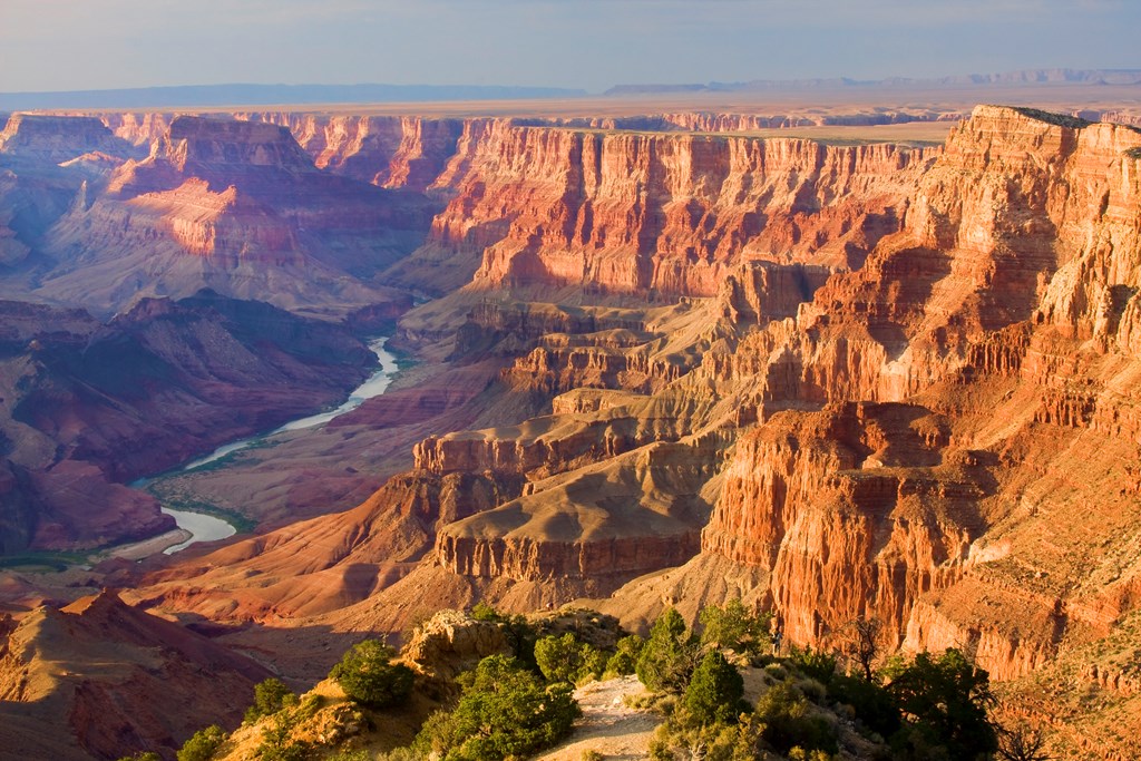 Beautiful Landscape of Grand Canyon from Desert View Point with the Colorado River visible during dusk.